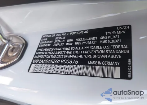 2025 Porsche Macan T z USA, uszkodzony, nr VIN WP1AA2A55SLB00375